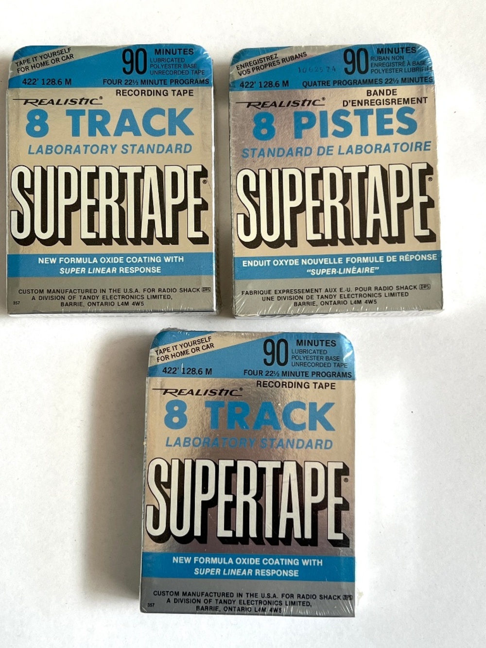 8 Track Tapes Realistic Supertape 90 Mins Lot 3 New Old Stock Sealed Radio Shack